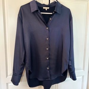 Mystree Blue silky Blouse, Sz Small